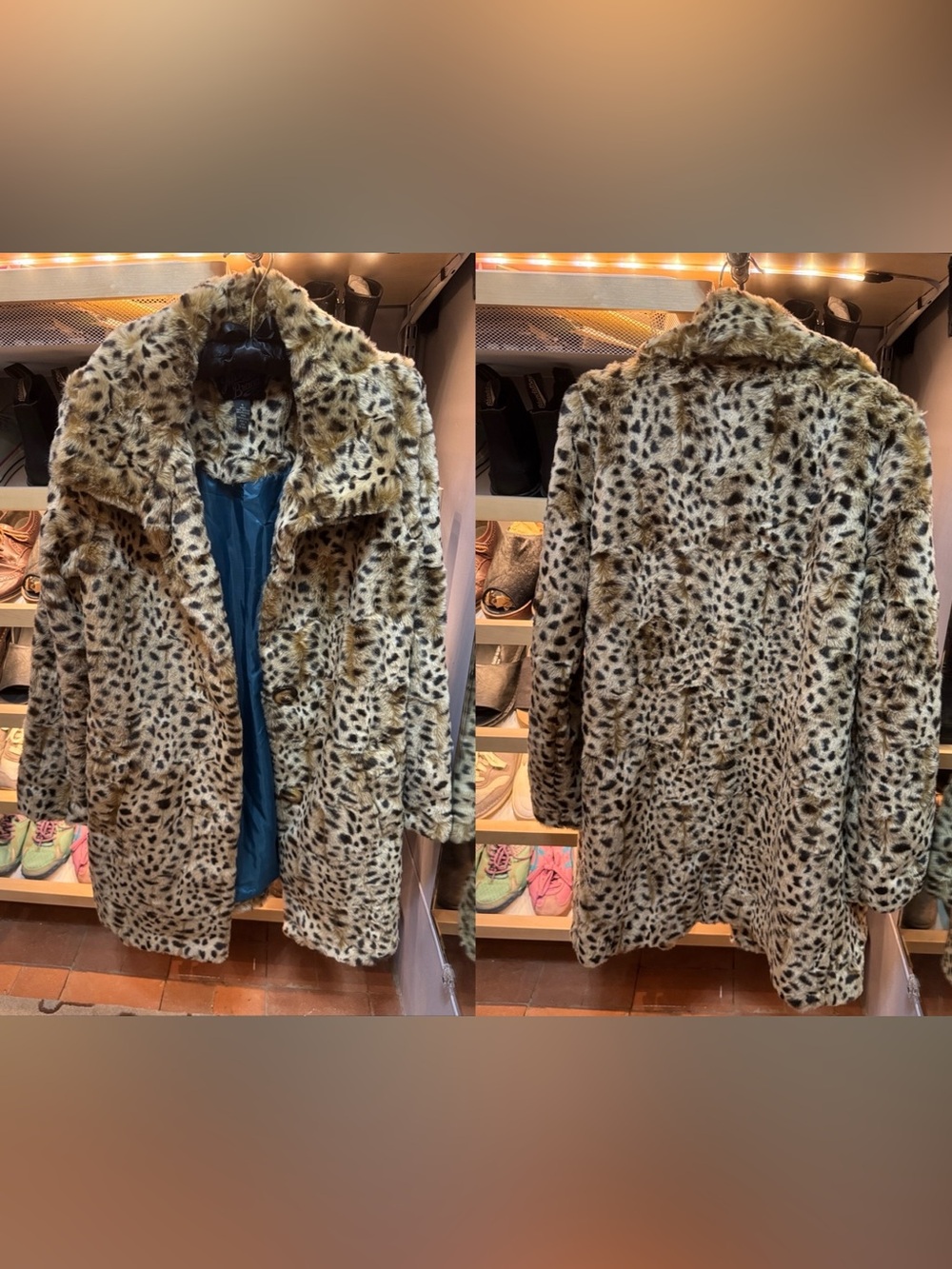 NWOT * S * lucky brand * faux leopard cheetah print fur jacket satin lining